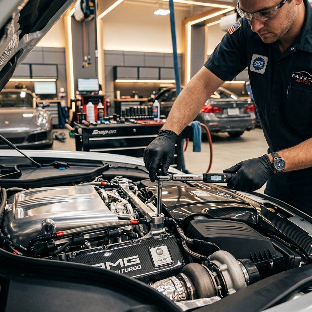 Mechanic repairing engine components